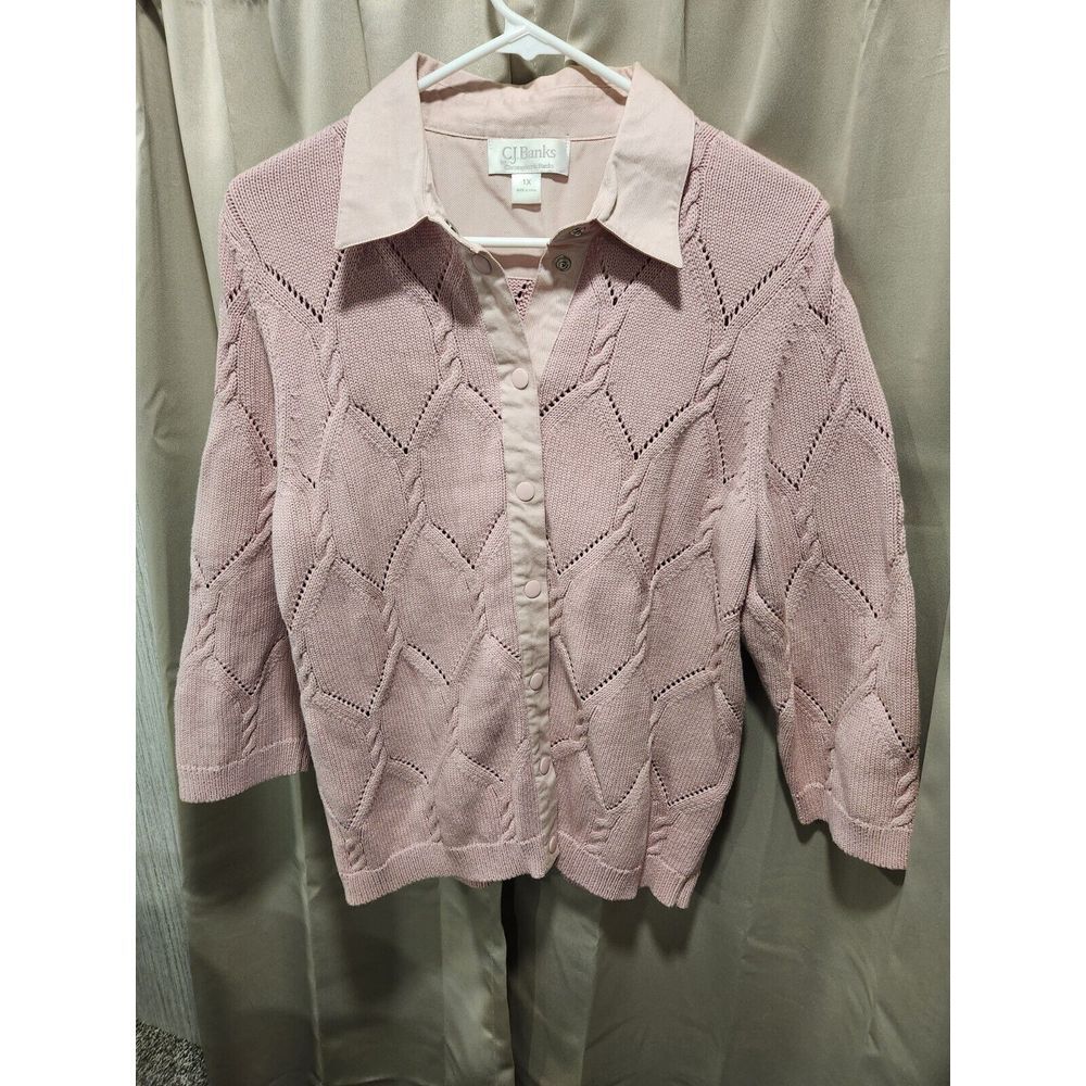 Christopher & Banks Cardigan Sweater‎ Size 1x Pink Knit Snap Closure Lined